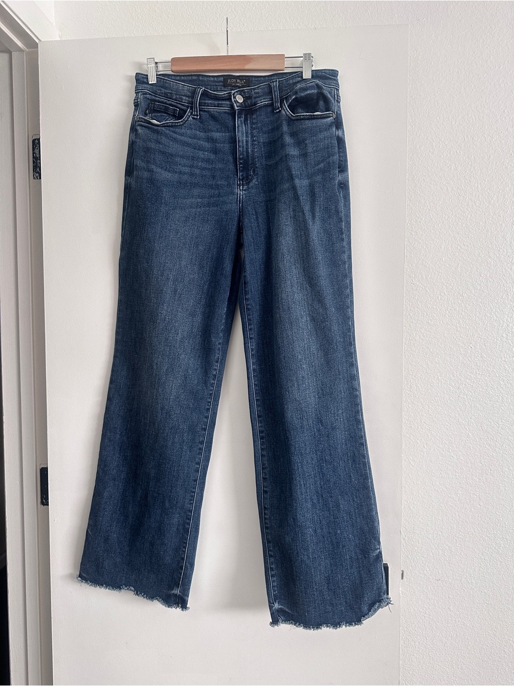 Judy Blue Midnight Blue Wide Leg Jeans with Frayed Hem